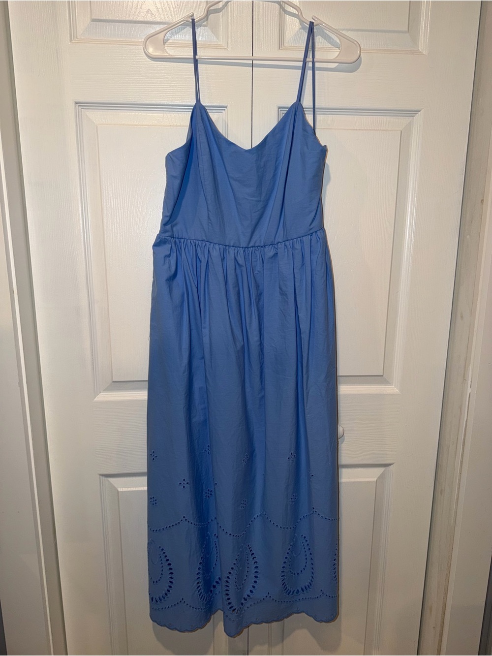 Blue Spaghetti Strap Eyelet Midi Dress